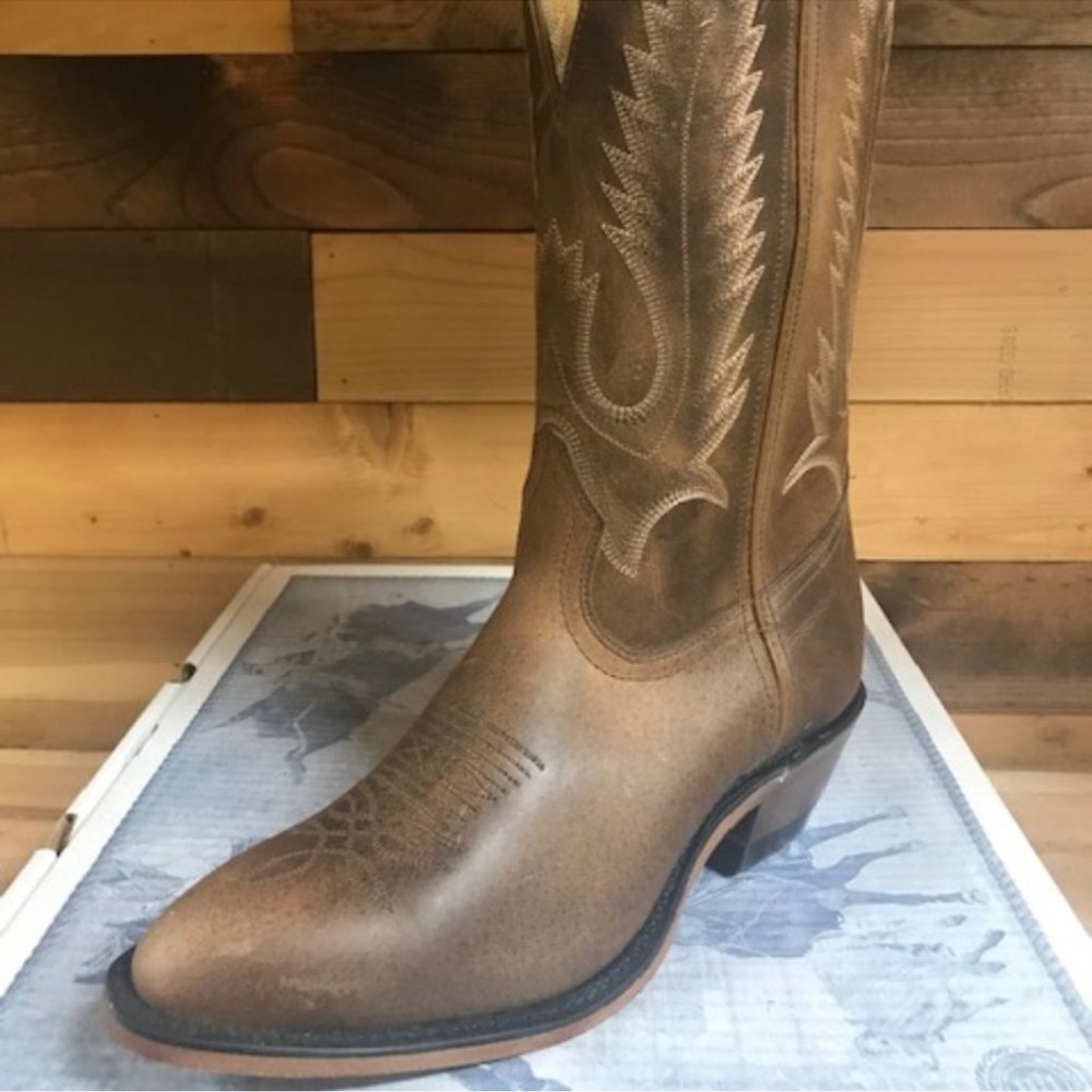 Brown Leather Cowboy Boots with Western Stitching